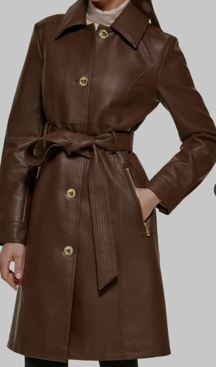 Guess Jackets & Blazers - Guess Medium Faux Leather Belted Trench Coat in chocolate brown (R)